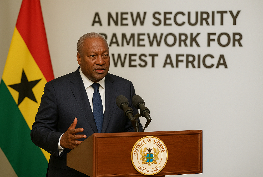 Ghana's President John Dramani Mahama, proposing a new security framework for West Africa.