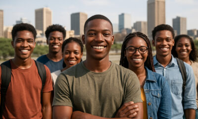 African youth standing at a crossroads between demographic dividend and demographic crisis, symbolizing potential, policy choices, and the future of the continent.