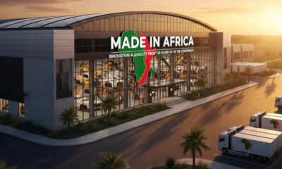 A modern factory with 'Made in Africa' branding.