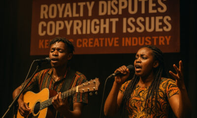 Kenyan musicians performing on stage, highlighting the challenges of royalty disputes and copyright issues in Kenya’s creative industry.