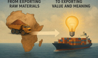 Conceptual image of Africa transitioning from exporting raw materials to exporting value and meaning.