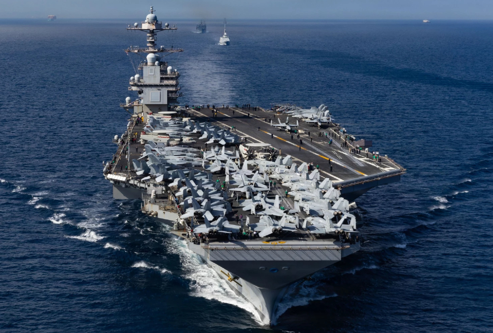 U.S. military ships and aircraft near Venezuela coast during drug interdiction operations, reflecting historical patterns of American intervention in Latin America and rising Caribbean tensions.