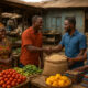 Modern African marketplace with traders, local infrastructure, and community collaboration symbolizing patience, partnership, and long-term business opportunity in emerging markets.