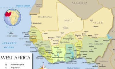 Map of West Africa showing coastal economic hubs and underdeveloped northern regions.