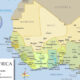 Map of West Africa showing coastal economic hubs and underdeveloped northern regions.