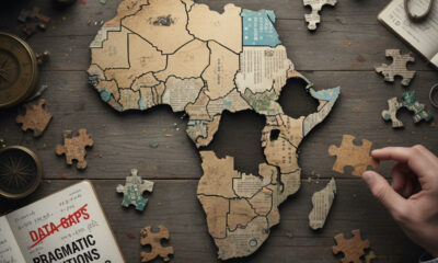 A map of Africa made of incomplete puzzle pieces, visualizing the continent's data gaps and the need for pragmatic solutions.