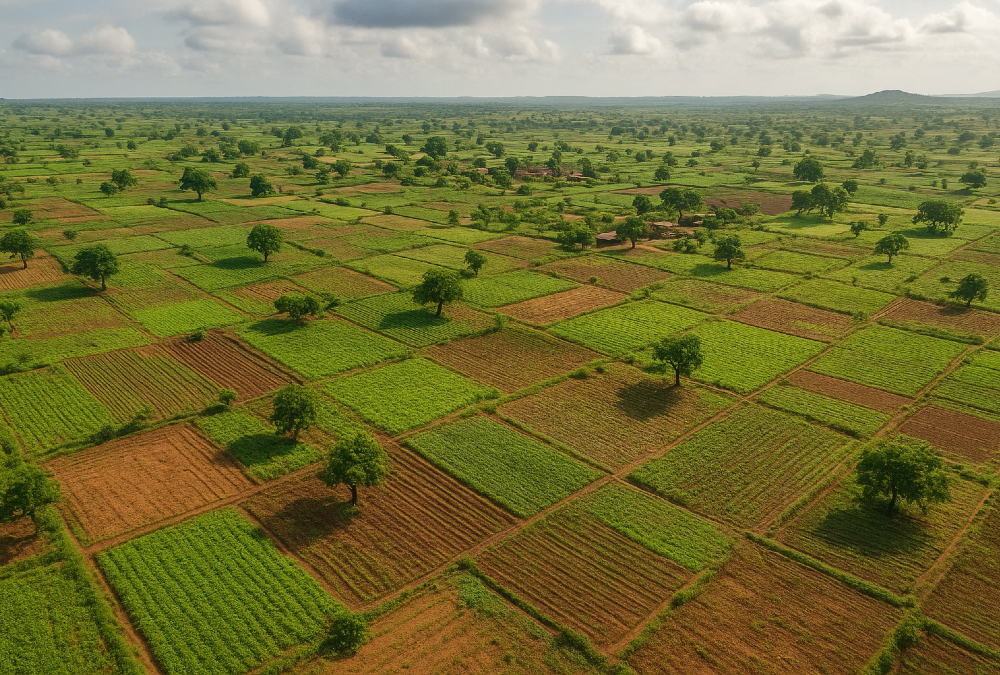 Fertile but underutilized farmland in Africa with potential for high-yield agriculture through improved irrigation, technology, and infrastructure.