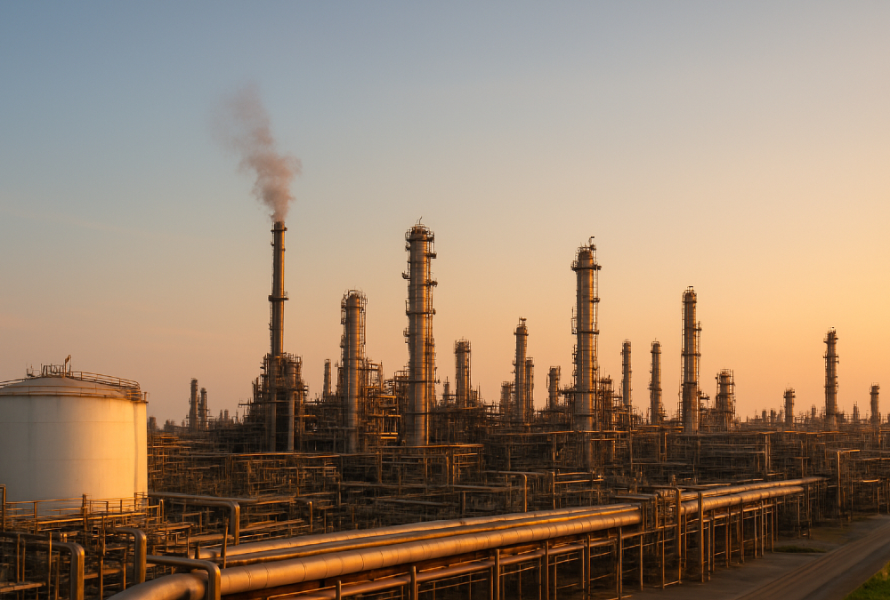 African oil refinery and energy infrastructure symbolizing Africa’s growing role in the global oil market and economic development.