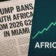 A split image contrasting shouting newspaper headlines with a calm, growing financial chart for Africa