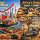 Visual representation of China’s $1 trillion trade surplus contrasted with Africa’s reliance on exporting raw materials and importing finished goods, emphasizing Africa’s opportunity to build industrial capacity and economic independence.