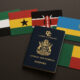Antigua and Barbuda passport with flags of UAE, Ghana, Kenya, Rwanda, and Benin, symbolizing new visa agreements for enhanced travel and diplomatic ties.