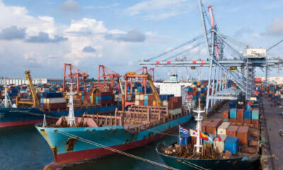 Nigerian maritime port with cargo ships loading exports