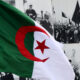 Algerian flag alongside historical imagery symbolizing resistance to French colonial rule, representing Algeria's new law declaring colonialism a crime against humanity.