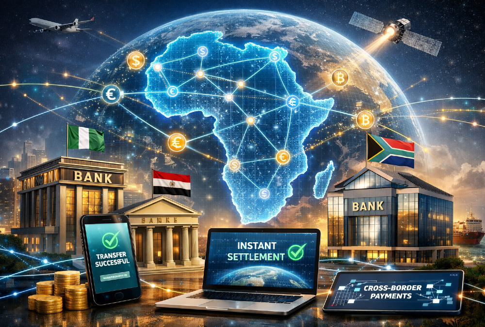 Digital payment infrastructure connecting African banks across borders for instant settlement
