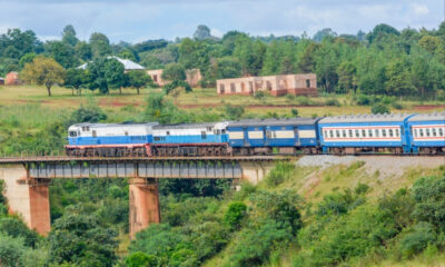 A train travels along the TAZARA railway line.