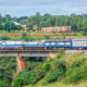 A train travels along the TAZARA railway line.