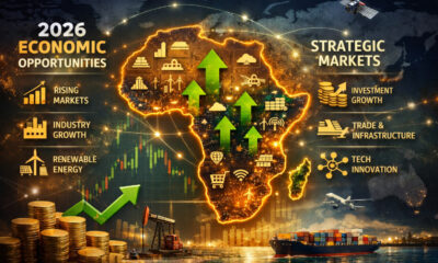 African continent map with investment growth indicators highlighting 2026 economic opportunities and strategic market positioning
