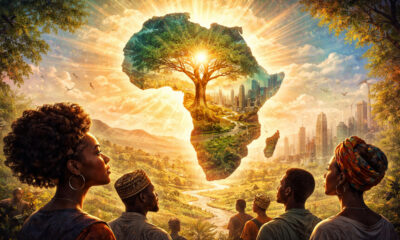 Illustration of Africa’s growth rooted in mindset and consciousness, symbolizing the continent’s journey from survival to self-defined progress and modernity.