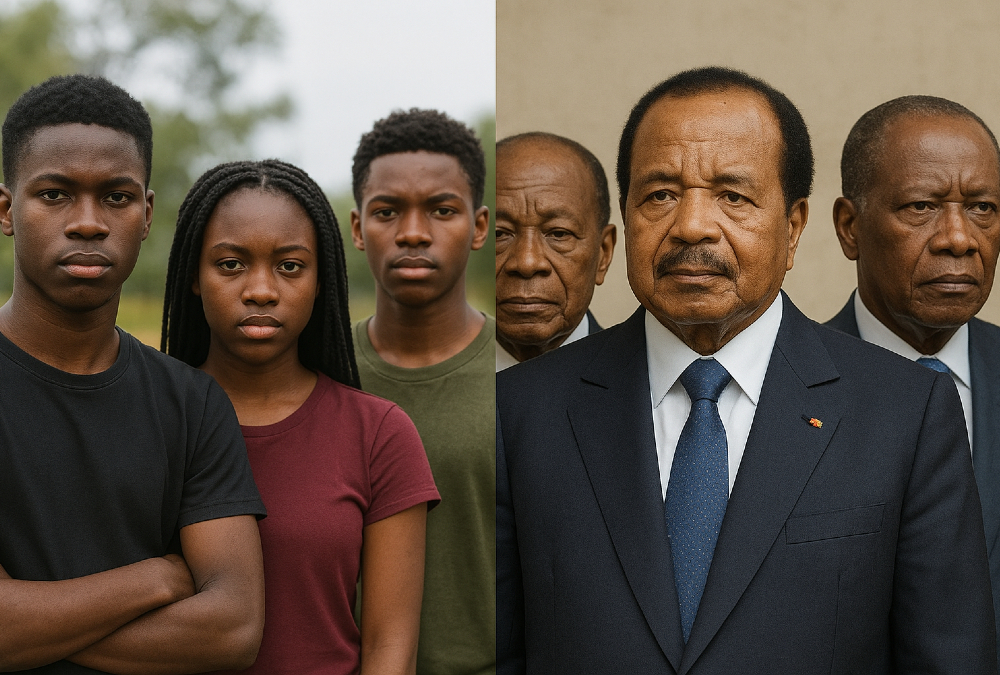Split screen of African youth and elderly leaders like representing generational disconnect in continental leadership and governance