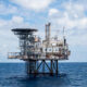 Offshore oil rig operations in Guyana, representing the nation's expanding energy sector and new partnership with Ghana's Cybele Energy.
