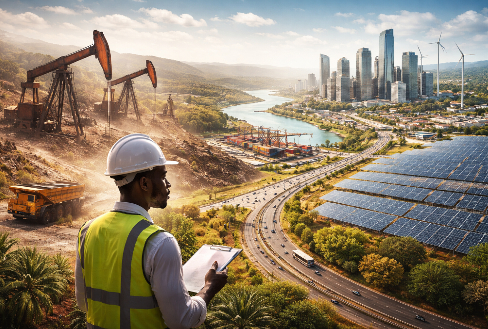 African economy illustrating the transition from resource dependence to diversified, sustainable growth.