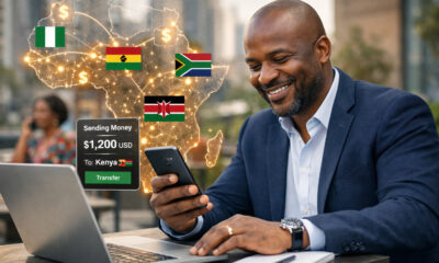 African entrepreneur using mobile money fintech for a seamless cross-border intra-African transaction