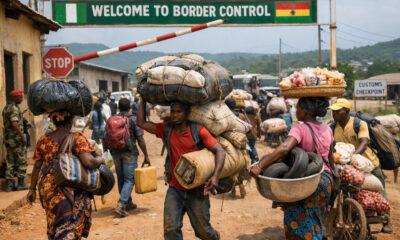 Informal traders crossing a West African border with goods