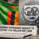 Zambian flag with IMF logo; Zambia withdraws request to extend $145 million IMF loan amid election-year economic pressures.