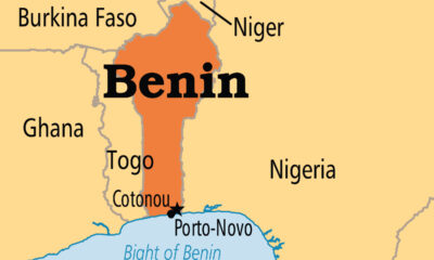 Map of Benin in West Africa between Togo and Nigeria showing strategic location