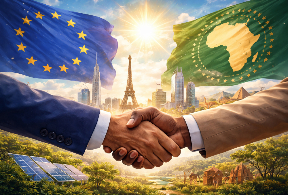 Symbolic imagery representing a future partnership between Europe and Africa.