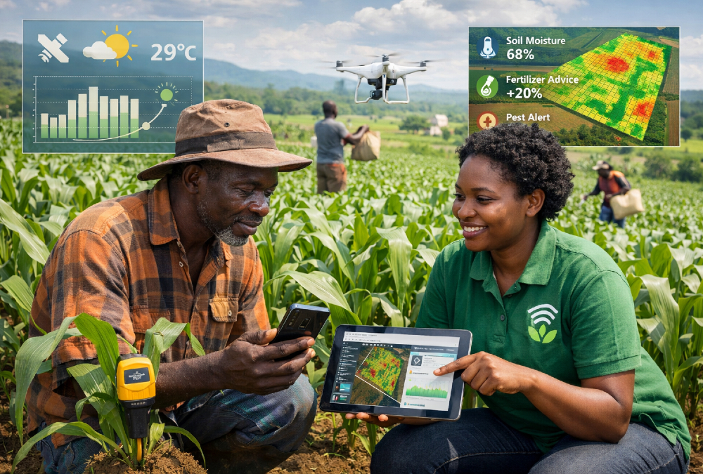 AI-powered tools helping African smallholder farmers monitor crops, optimize inputs, and boost yields through precision agriculture and mobile-based advisory services.