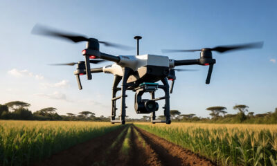 Drone using AI to monitor crop fields and support farmers with precision agriculture in rural Africa.