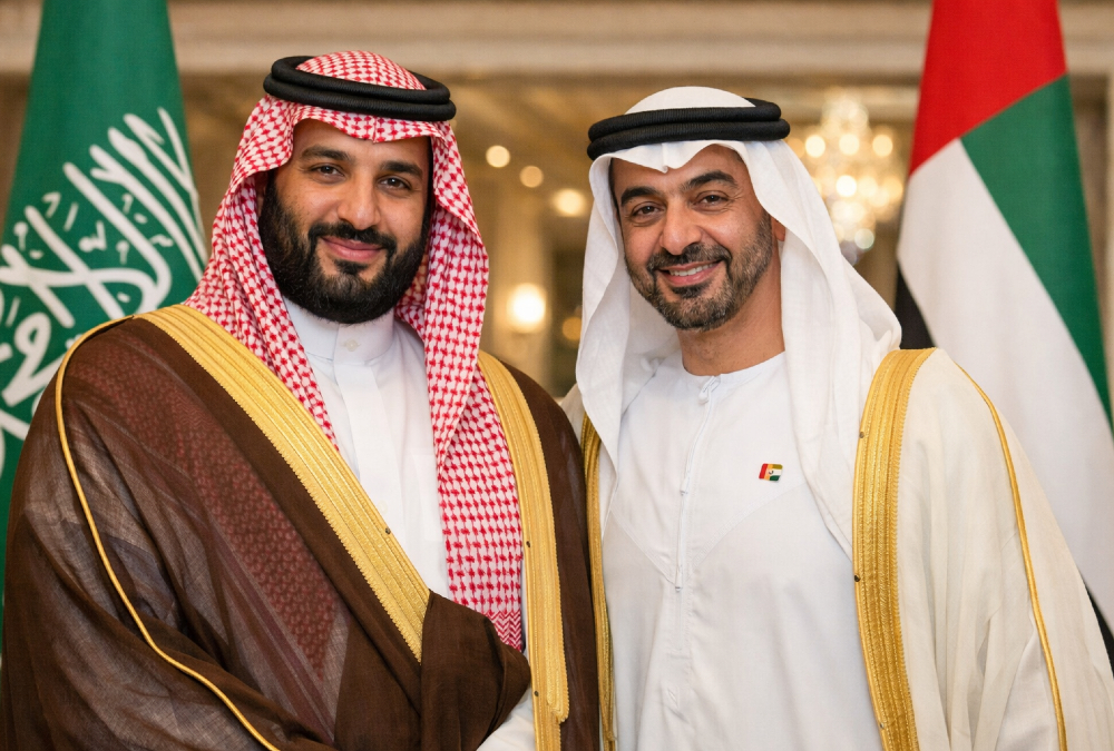 Crown Princes Mohammed bin Salman and Mohammed bin Zayed, representing the Saudi-UAE alliance under strain.