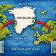 Map showing the strategic location of Greenland between North America and Europe.