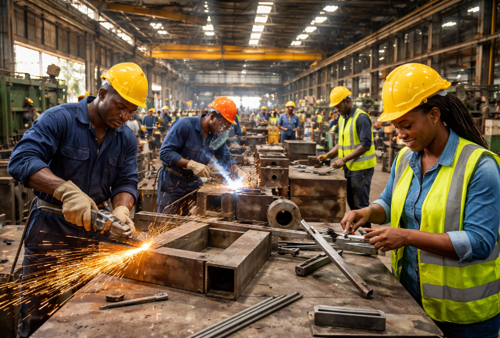 Manufacturing plant in African industrial zone with local workers