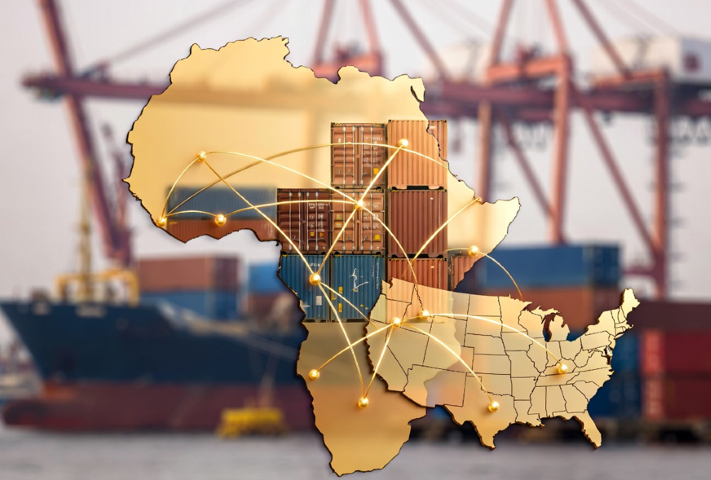 Illustration of US-Africa trade partnership symbolizing the shift from aid to commercial engagement and economic cooperation for sustainable growth in Africa.