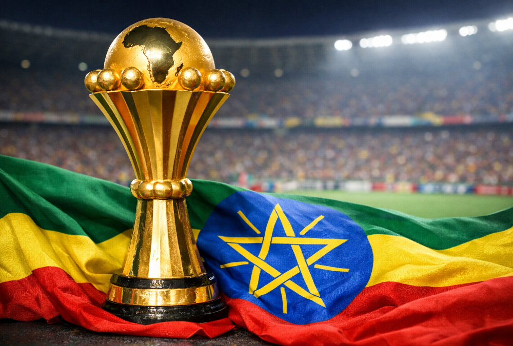 AFCON 2028 logo or trophy graphic representing Ethiopia's bid to host the prestigious African football tournament.