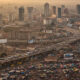 Heavily populated modern busy and bustling African urban city like Lagos, Nairobi, and Johannesburg