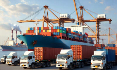 Illustration of China-Africa trade showing cargo ships and trucks transporting African goods, symbolizing zero-tariff access and strategic supply chain shifts.