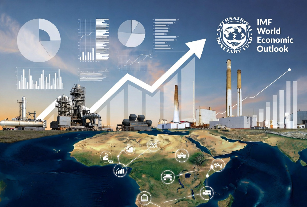 Africa’s economic transformation illustrated by rising growth, industrialization, trade integration under AfCFTA, and IMF projections positioning the continent as a future global growth leader