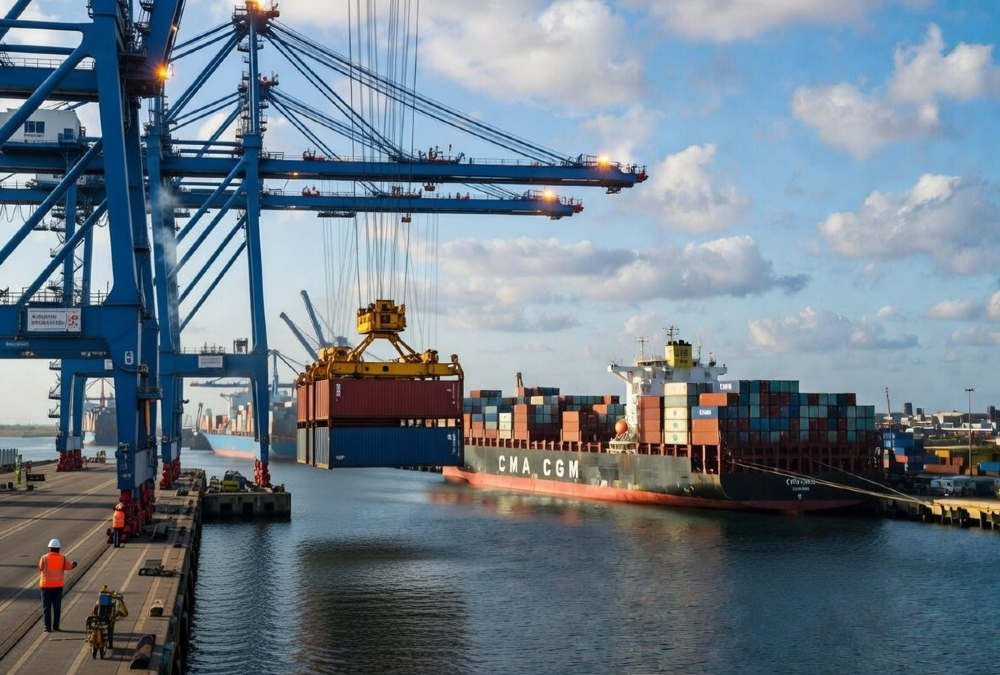 Container ships at South African port facilitating China-Africa trade