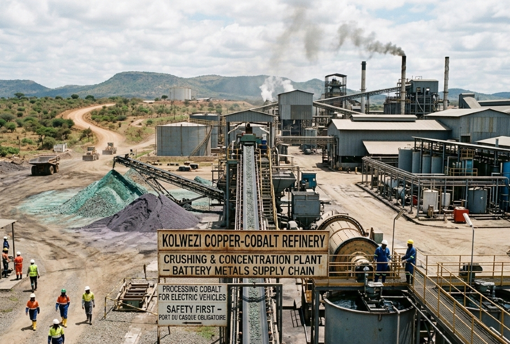 Mineral processing refinery in Africa refining copper and cobalt for battery supply chains