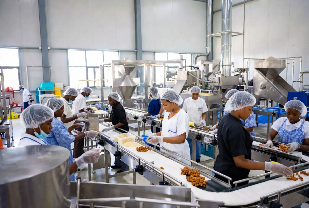 Young African workers in modern factory symbolizing demographic dividend and employment opportunities
