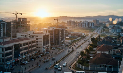 Rapid urbanization in Africa, with a view of a bustling secondary city poised for growth beyond the traditional primate city.