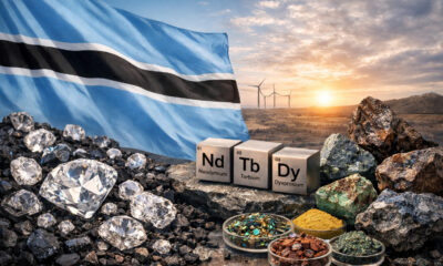 Botswana flag and diamond minerals symbolizing the nation's shift from diamond dependency to rare earth sovereignty