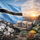 Botswana flag and diamond minerals symbolizing the nation's shift from diamond dependency to rare earth sovereignty