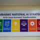 Zimbabwe National AI Strategy framework showing six pillars: talent development, sovereign infrastructure, adoption, ethics, innovation and international collaboration