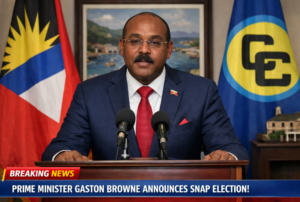 Prime Minister Gaston Browne announcing snap election in Antigua & Barbuda