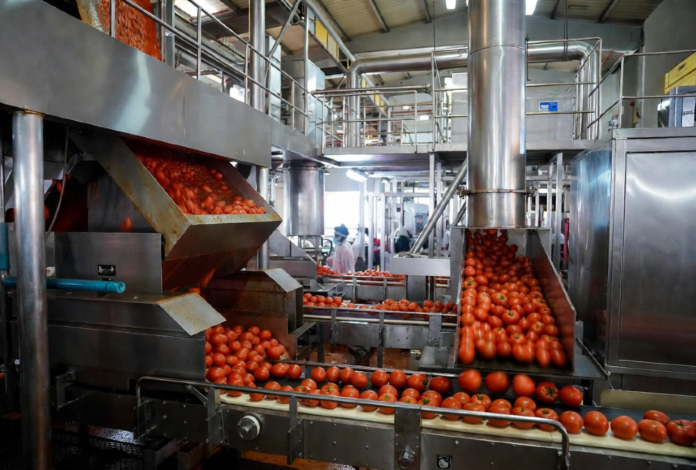 Tomatoes being processed at a Burkina Faso factory as part of the nation's infant industry protection policy for agricultural self-sufficiency.