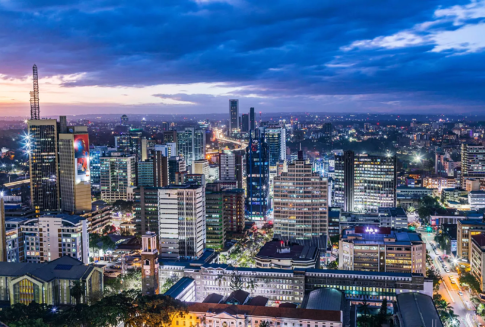 Nairobi city skyline at dusk, showcasing Kenya's role as East Africa's commercial hub and a top destination for diversified investment.